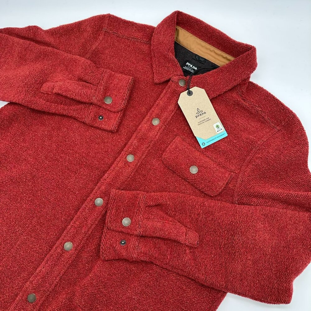 prAna Men's IncrediWool‎ Wooly Bird Fleece L/S Overshirt, Size XXL, Rust Heather